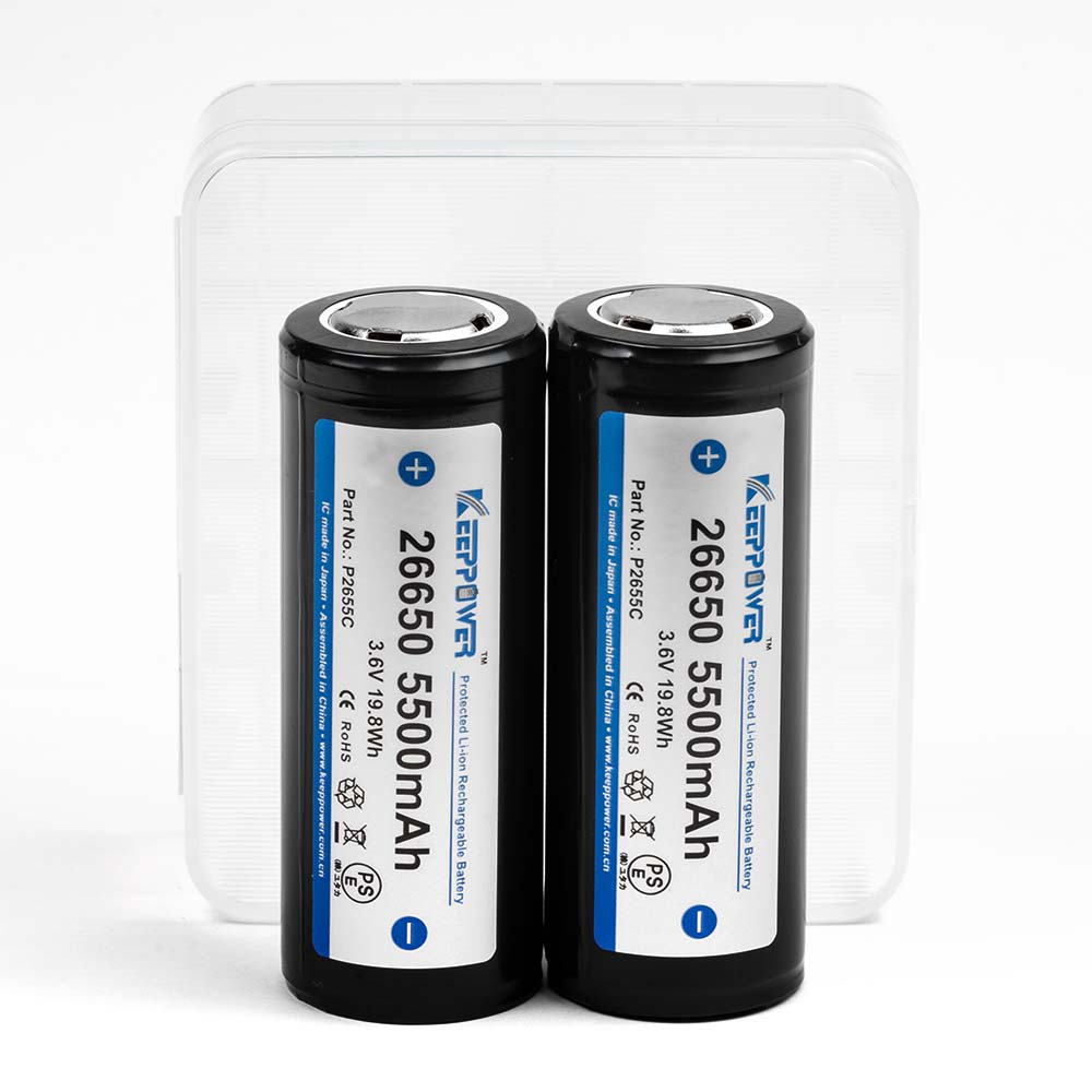 KEEPPOWER 26650 リチウムイオン電池 5500ｍAh 2本 PSEマーク/保護回路付き